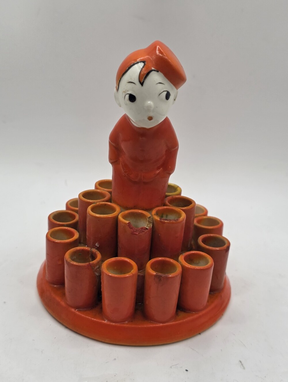 Antique Art Deco German Porcelain Bellhop Cigarette Holder Stand 4650, Orange